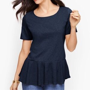 talbots flared short sleeved navy blue blouse